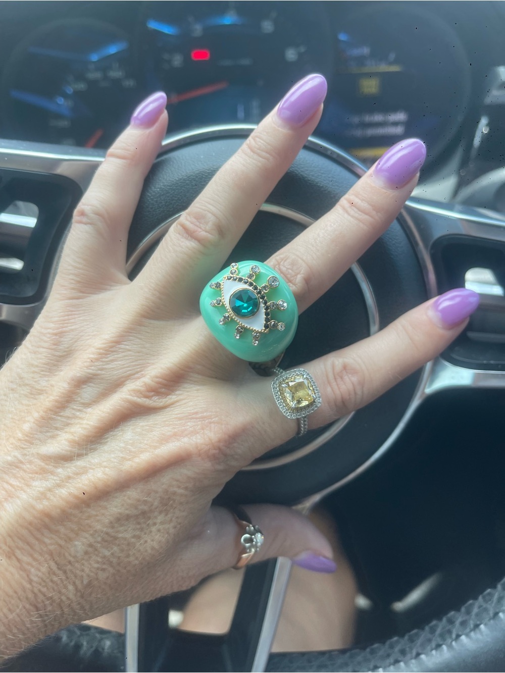 Kurt Geiger Turquoise Green Enamel Statement Ring with Teal Crystal